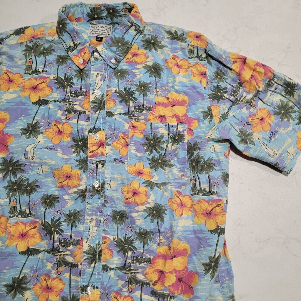 VTG Deus Ex Machina Motorcycles & Surfboards Floral Shirt Hawaiian Aloha Large
